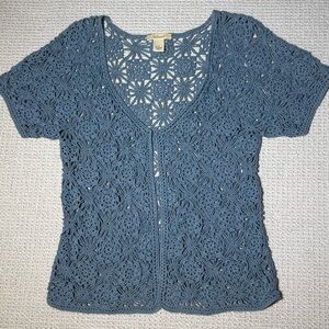 Cottagecore crochet doily granny square open front vintage 90’s cardigan women L